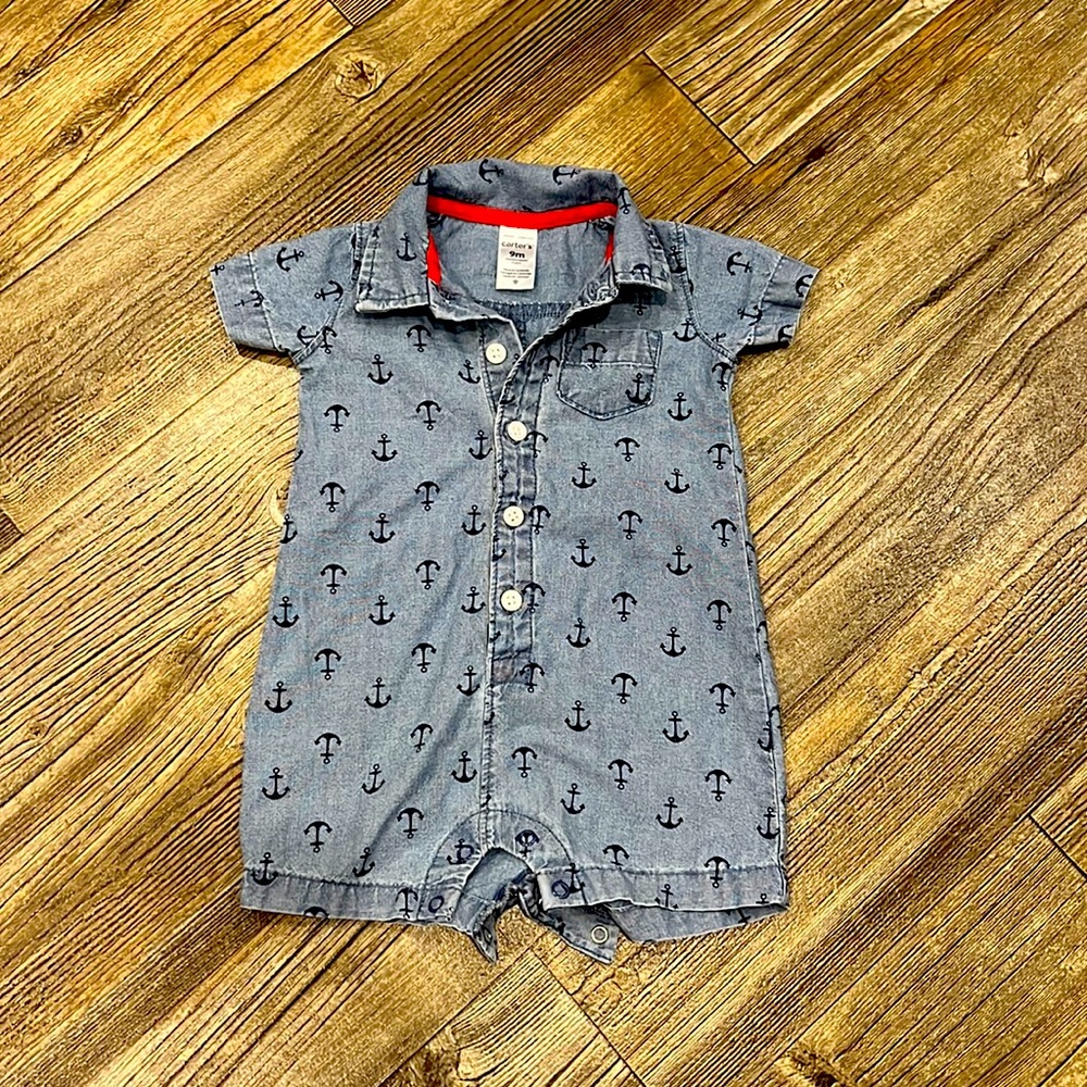 9 month blue Jean anchor baby suit